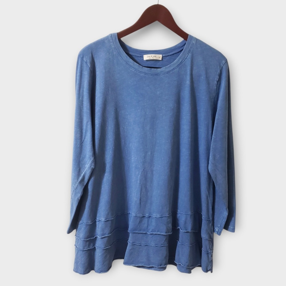Jess & Jane Blue Mineral Wash Tiered Ruffle Hem TunicTop Plus Size 1X